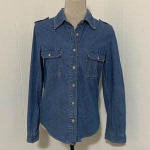 Selvage Women's Denim Chambray Shirt Button Down Long Sleeve Western Size XS/S